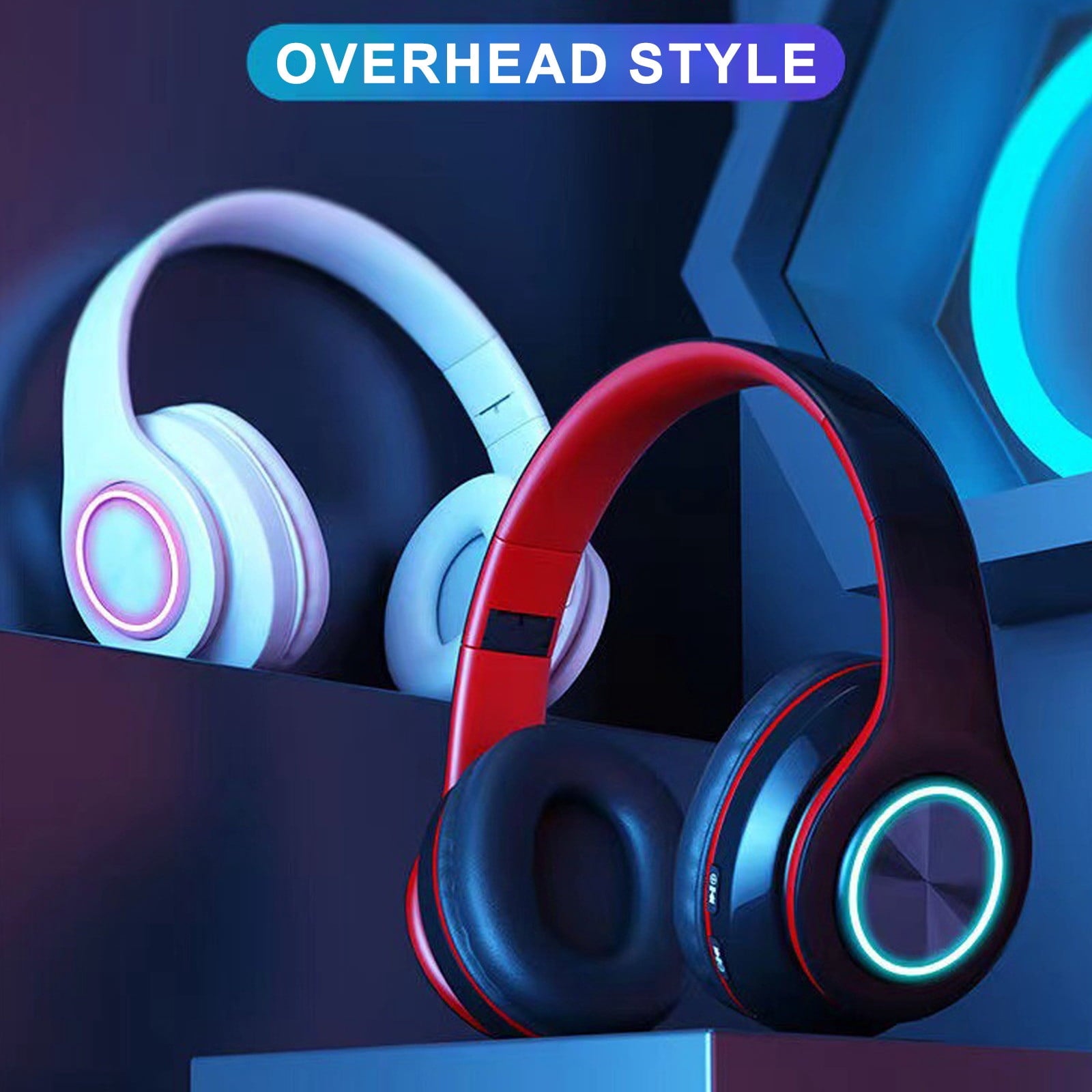 Wireless Headphones with Light Effects, Over-Ear Foldable Design, Long Battery Life, Bluetooth 5.0 and Built-In Microphone for Calls, Gaming, and Work