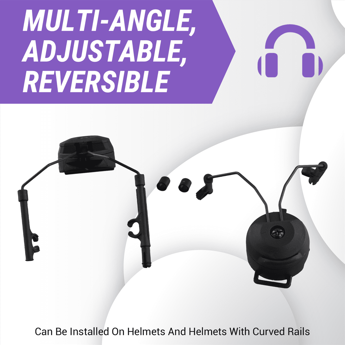 ckepdyeh Pickup Headphones Rail Bracket Multi-Angle Adjustable Flip Ear Cups Fixed Bracket Helmet Accessories Black