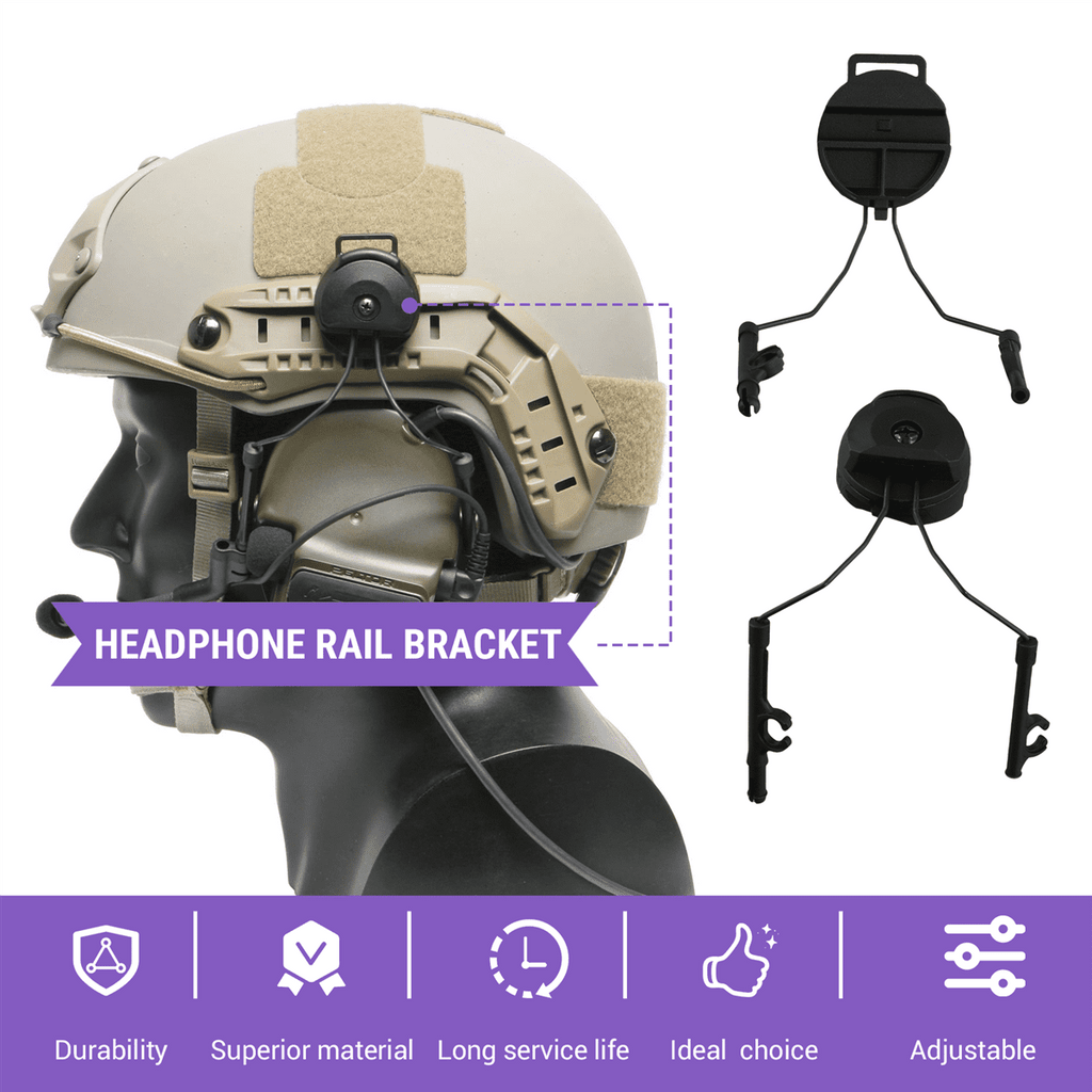 ckepdyeh Pickup Headphones Rail Bracket Multi-Angle Adjustable Flip Ear Cups Fixed Bracket Helmet Accessories Black