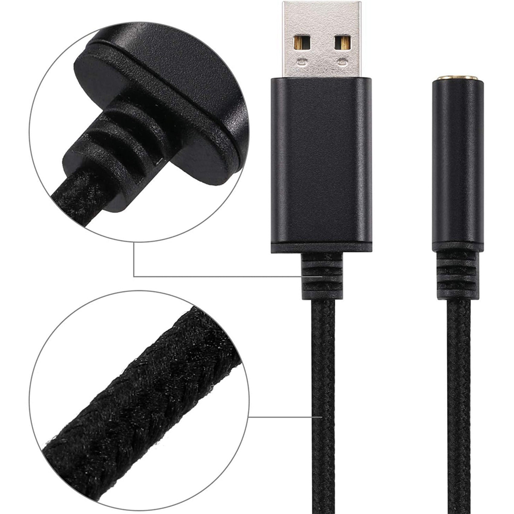 3X USB to 3.5mm Headphone Jack Audio Adapter,External Stereo Sound Card for PC, Laptop,for ,for (0.6 Feet,Black)