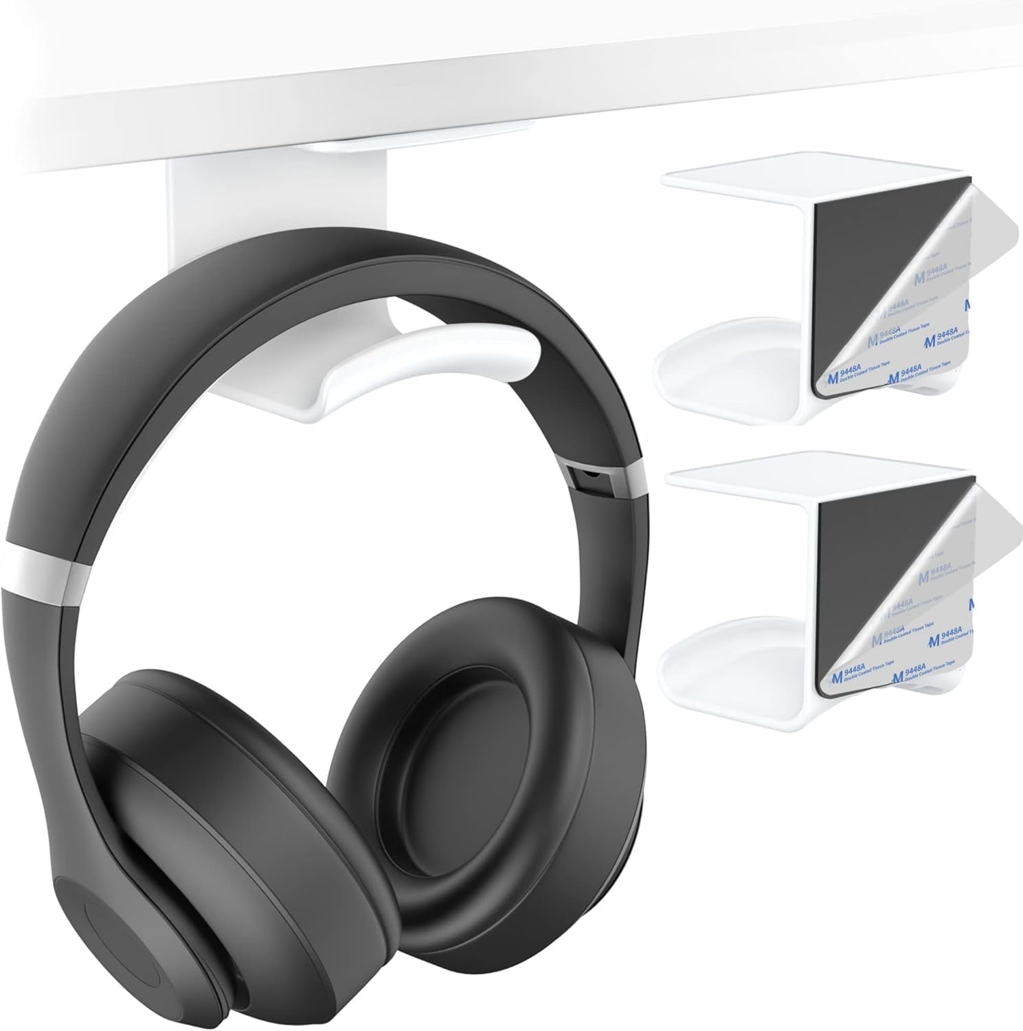 Under Desk Headphone Hook - Adhesive Gaming Headphone Stand Hanger, Table Mount for Most Headphones (Black)