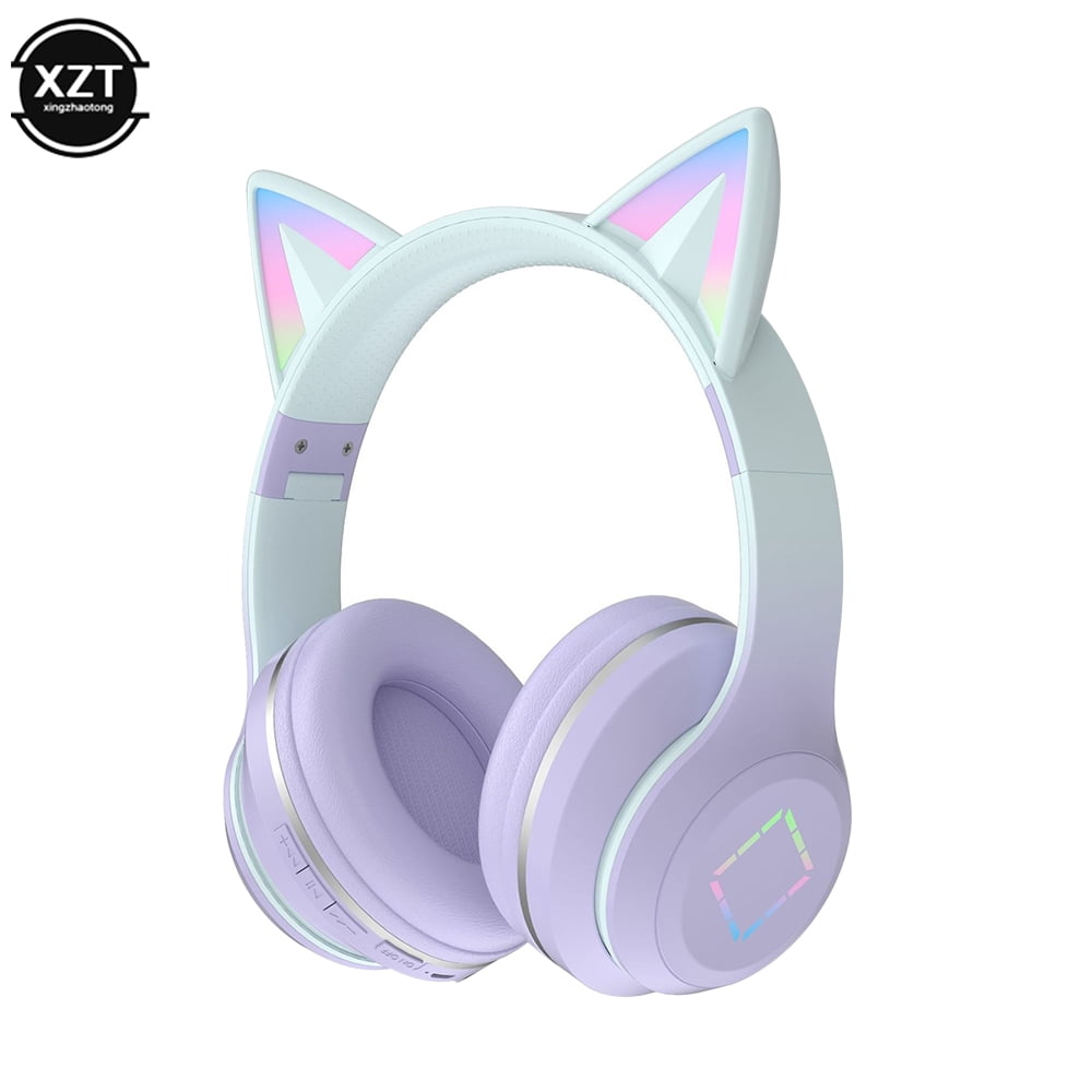 Gradient wireless Headphones RGB cute cat ear Bluetooth Earphones with microphone Stereo Music Game Earphone Girls Kids Gifts