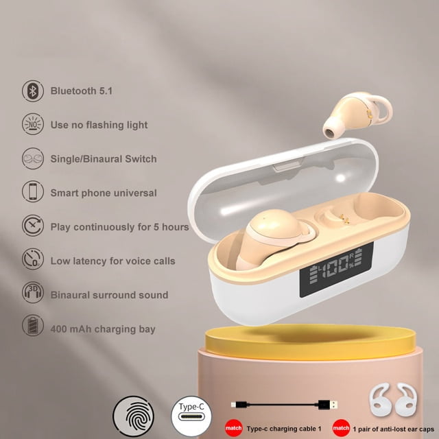Invisible Earphones Bluetooth 5.2 Wireless Sleeping Earbuds Hidden Headphones Type C Mini Earpiece With Mic For Small Ears