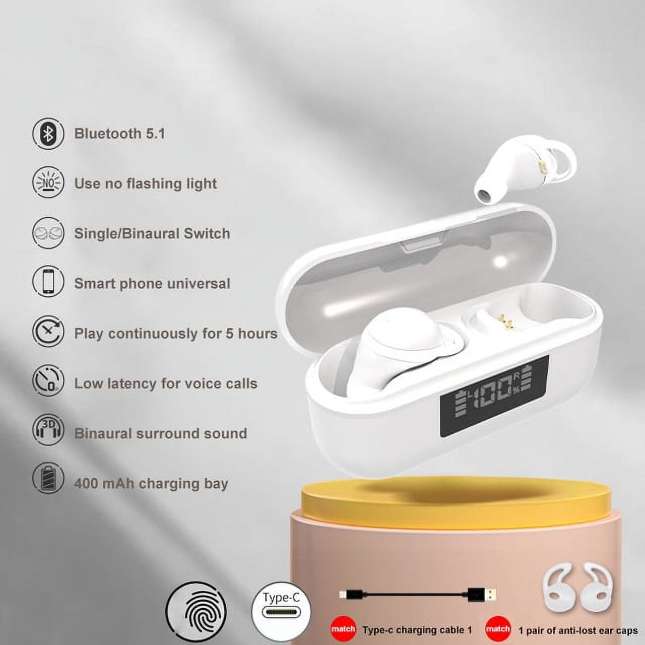 Invisible Earphones Bluetooth 5.2 Wireless Sleeping Earbuds Hidden Headphones Type C Mini Earpiece With Mic For Small Ears