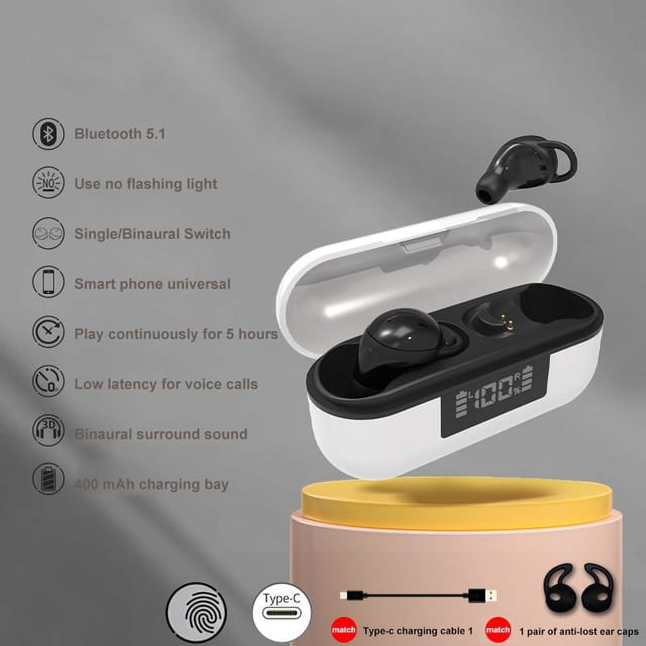 Invisible Earphones Bluetooth 5.2 Wireless Sleeping Earbuds Hidden Headphones Type C Mini Earpiece With Mic For Small Ears