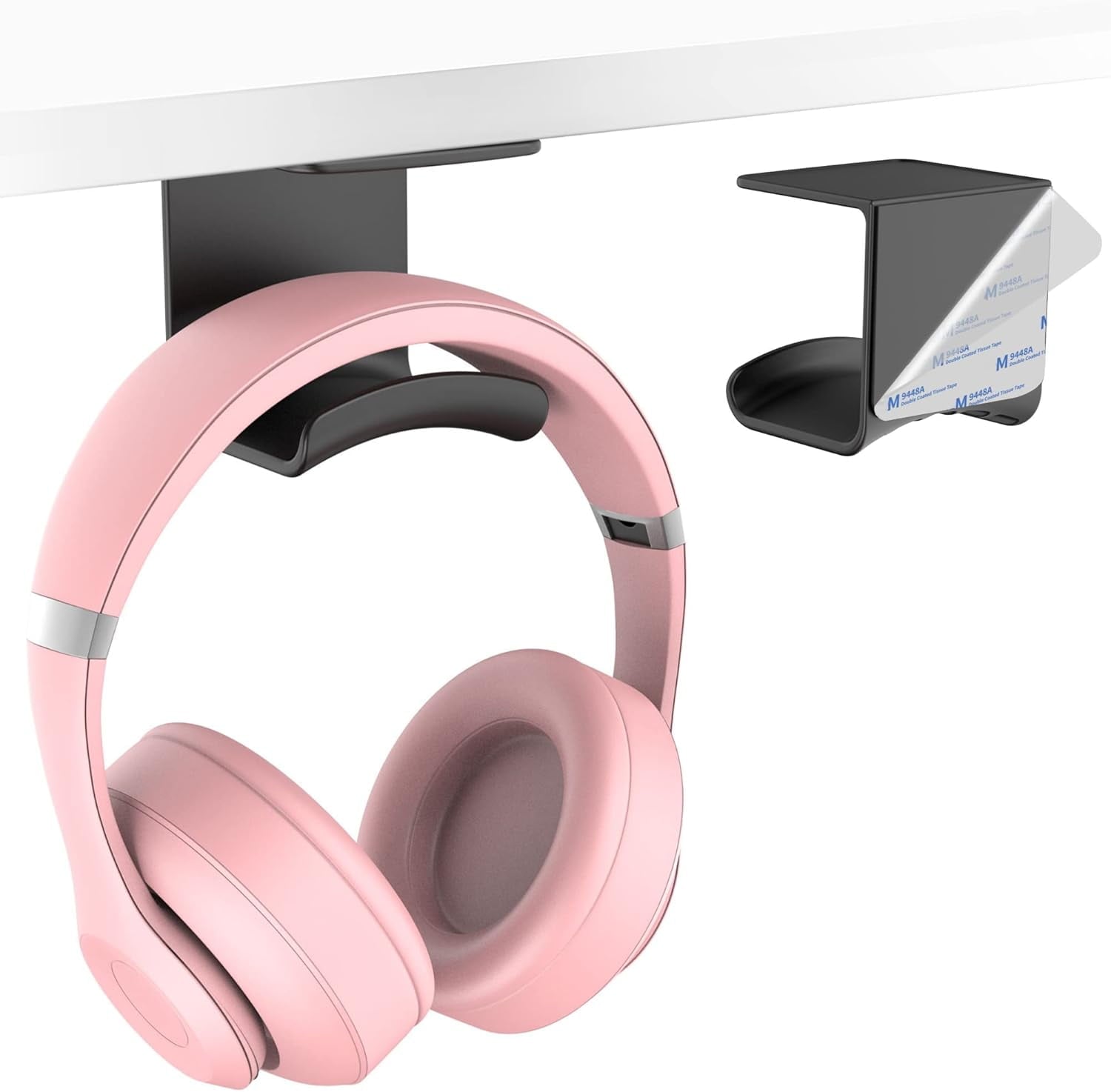 Under Desk Headphone Hook - Adhesive Gaming Headphone Stand Hanger, Table Mount for Most Headphones (Black)