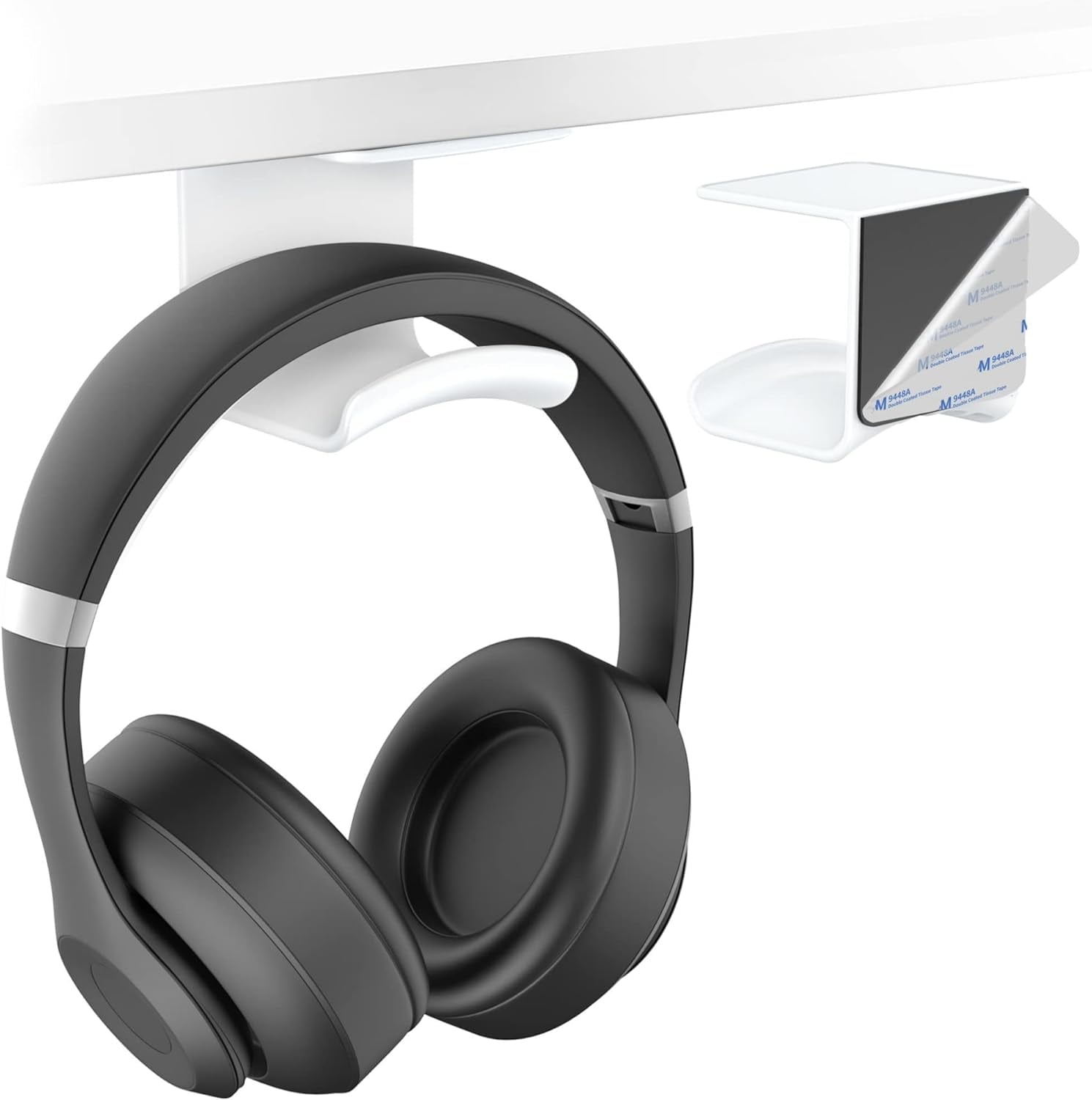 Under Desk Headphone Hook - Adhesive Gaming Headphone Stand Hanger, Table Mount for Most Headphones (Black)