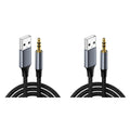 2Pcs Black USB to 3.5mm Audio Male to Male Stereo USB A to 3.5 Jack AUX Adapter Wire Headphone Speaker for Headphones Speaker PC Laptop,Not for Charging